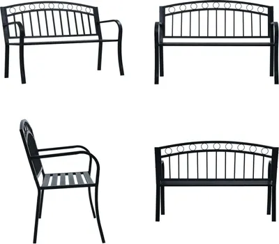 Produktbild von vidaXL Gartenbank 125 cm Schwarz Stahl - Gartenbank - Gartenbänke - Terrassenbank - Terrassenbänke