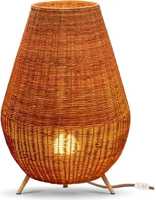 Produktbild von Bodenleuchte Rattan E27 72 cm Dreibein Kabel Stecker in Natur Dreibein Stehleuchte Beistelllampe Schlafzimmer