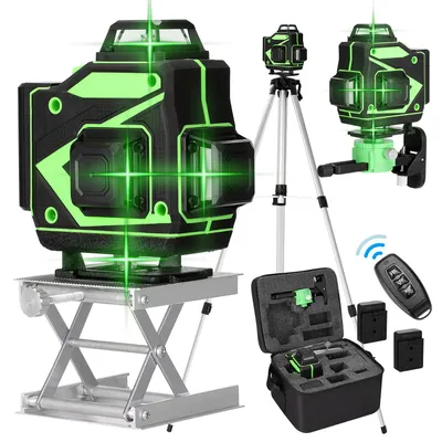 Immagine prodotto di Livella laser a raggio verde rotante 4D - 16 raggi - Autolivellante - Con treppiede e telecomando