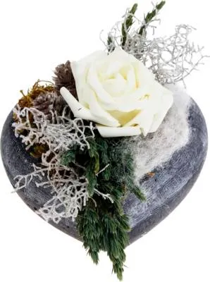Produktbild von Keramikherz Grabgesteck mit Rose Ø ca. 14 cm H ca. 11 cm rosé-weiß