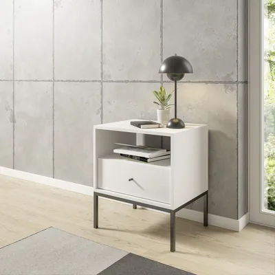 Produktbild von Nachtkommode >Ines< in Weiß - 53,6x56,2x39cm (BxHxT)