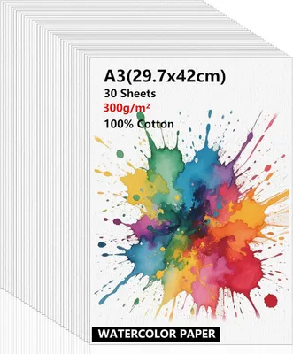 Obrázok produktu pre 30 listov formátu A3, 300 g, akvarelový papier, blok na kreslenie formátu DIN A3, akvarelový papier vhodný na akvarel, guáž a akryl, kreatívne kreslenie