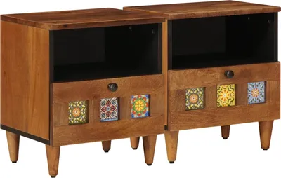 Produktbild von Nachttisch 2 stk. Braun 40 x 33 x 46 cm Massivholz Mango
