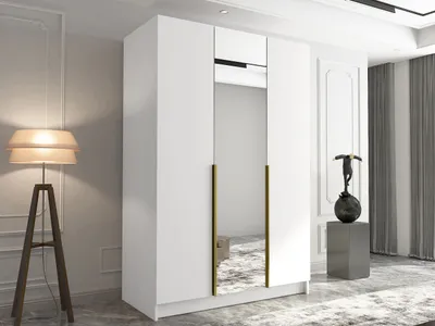 Obrázek produktu pro Vysoká šatní skříň 150 cm se zrcadlem SHEELA 2 - bílá / zlatá