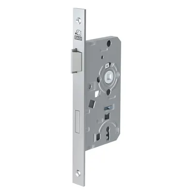 A silver-colored door lock mechanism is shown against a white background.