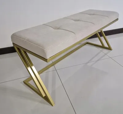 Produktbild von Polsterbank Sitzbank Samtbank Hocker Pouf Samt Metall Beige Gold 100 cm