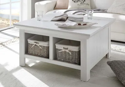 Produktbild von Couchtisch 93x93 cm Höhe 50 cm mit Klappe weiß Pinie WALES