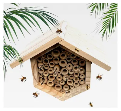 Produktbild von Bienenhaus | Bienenstock aus Holz - Nisthäuser für Garten | für Höfe, Veranden, Rasen, Outdoor, Innenhöfe, Balkone, Terrassen, Zäune, Baumstämme