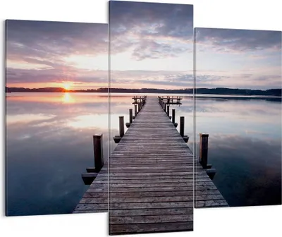 Produktbild von Bild auf Leinwand - Leinwandbild - Fußgängerbrücke See Sonnenuntergang Abend - 130x100cm - Wand Bild - Wanddeko - Leinwanddruck - Bilder - Kunstdruck - Leinwand bilder - Wandkunst - CB130x100-2635