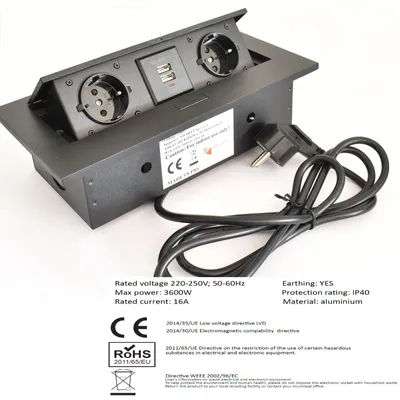 Image de Prise à encastrer cuisine Prise de table encastrable compartiment [2x250V 2USB] MB1 noir