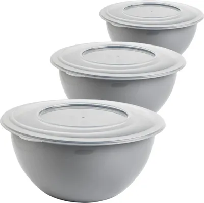 Produktbild von Rühr- und Salatschüssel 5l mit Deckel, stapelbar, vielseitig, 3 Stück Set