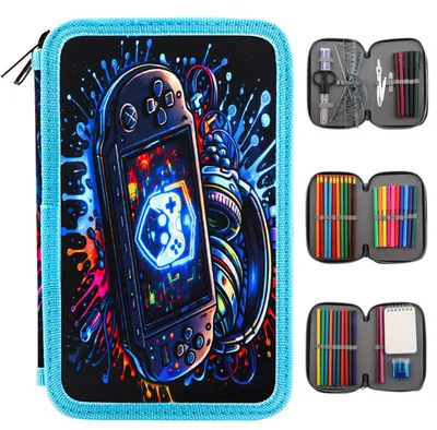 Imagen del producto de Omgoods: Estuche para lápices con 3 compartimentos y lápices de colores