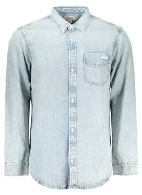 Produktbild von Elegantes Herren-Jeanshemd Blau mit Italienischem Kragen und Logo