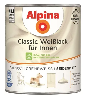Produktbild von Alpina Weißlack seidenmatt RAL 9001 cremeweiß 750 ml