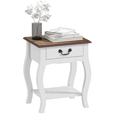 Produktbild von Nachttisch – Holznachttisch – Standnachttisch – Schlafzimmerschrank – mit Schubladen und offenen Regalen – 45 x 35 x 55 cm – Weiß