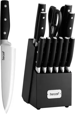 Produktbild von Küchenmesserset 14-teilig, mit Holzblock, Edelstahl, schwarz, zum Kochen