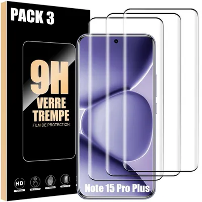 Image de 3 Verre Trempé Intégral pour Xiaomi Redmi Note 15 Pro Plus 5G, Antichoc Anti-Rayure avec Bord Noir