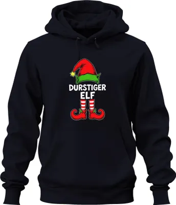 Produktbild von Durstiger Elf Weihnachtsfeier Trinkspiel Bier Party Geschenk Uni Hoodie Kapuzenpullover, Navy, L