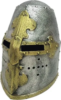 Produktbild von Holzspielerei 73592 Kinder Ritterhelm Topfhelm, Kunststoff, ca. 26,5 x 19 x 23 (LxBxH), silber-grau/gold