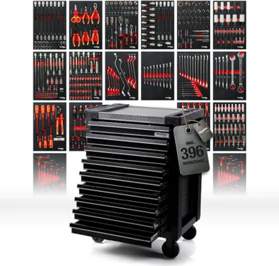 Produktbild von Mephisto ProLine "Full Black" Werkzeugwagen mit 9 Schubladen inkl. CRV Werkzeug