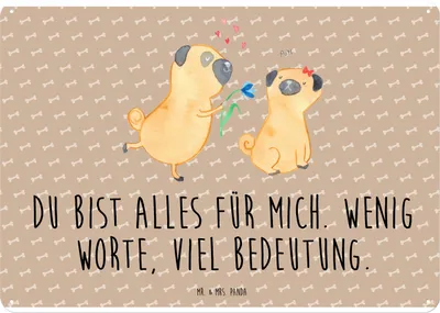 Produktbild von Mr. & Mrs. Panda Schild Mops Verliebt DIN A4 - Hundeglück - Geschenk, Liebe, Hund, Hunderasse, Partner, tafel, Wandbild, Pure, wandtafel, Knuffig, Türschild, Blechschild