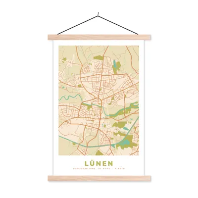 Produktbild von MuchoWow® Textilposter Stadtplan - Lünen - Karte - Vintage 60x90 cm mit holzfarbenen Rahmen - Textil