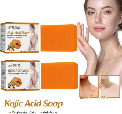 Produktbild von 2 kusy mýdlo s kyselinou kojovou Papaya Soap, zesvětlující exfoliační mýdlo pro rozjasnění pleti, tmavé skvrny, omlazení 100g*2