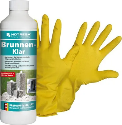 Produktbild von HOTREGA Brunnen Klar, Brunnenreiniger 500 ml SET + NITRAS Handschuhe Gr. 10