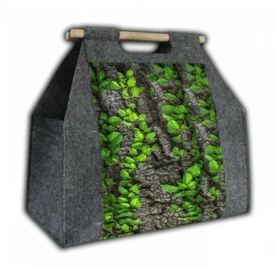 Produktbild von Bertoni | Filz-Kaminholztasche, Filz-Holzkorb, Filz-Zeitungsbeutel, 45x50 cm grau mit Druck RINDE