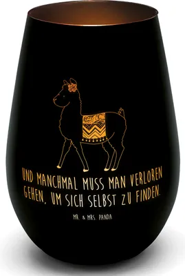 Produktbild von Mr. & Mrs. Panda Teelichthalter Alpaka Stolz - Schwarz - Geschenk, Lama, Windlicht Glas, Gartenlicht, Kerzenhalter, Laterne