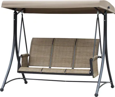 Produktbild von 3-Sitzer Hollywoodschaukel, Gartenschaukel mit Sonnendach, Schaukelbank mit Ablage, Aluminium, 196 x 128 x 172 cm, Braun