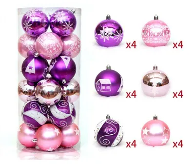 Immagine prodotto di Set di 24 palline di Natale, diametro 60 mm, rosa e viola, resistenti alla rottura