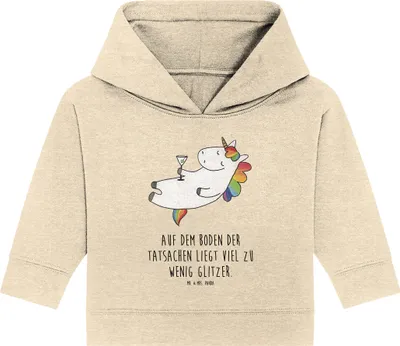 Produktbild von Mr. & Mrs. Panda Organic Baby Hoodie Einhorn Cocktail 24. - 36. Monat - Natural Raw - Geschenk, Unicorn, Sekt, Spruch, Caipirinha, Einhörner, Kapuzensweatshirt