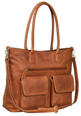 Produktbild von Benthill Damen Shopper Leder - Handtasche mit Reißverschluss - Vintage Ledertasche / Umhängetasche - Schultertasche Schulterbeutel - Echtleder Beutel