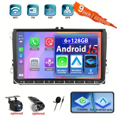 Image de Autoradio 2 DIN - Autoradio Android - Autoradio compatible Carplay - Autoradio multimédia - Système audio pour voiture - Écran tactile HD de 9 pouces