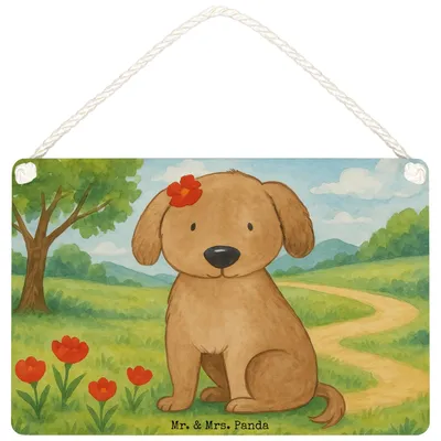 Produktbild von Mr. & Mrs. Panda Holzschild Hund Dame Design DIN A4 - Weiß - Geschenk, wandtafel, Sprüche, Hunde, Flauschig, Wandbild Holz, Liebe, Türschild, Hundemama, Liebenswert