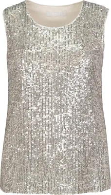 Produktbild von Bianca SELIS Bluse aus Viskosejersey mit Pailletten, gerade Passform, Rundhalsausschnitt, light cookie, Gr. 40