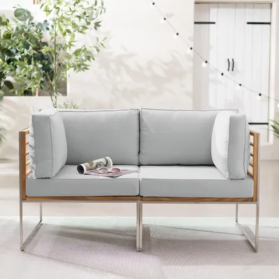 Produktbild von home24 Loungesofa - 2-teilig - Webstoff / Teak Massiv