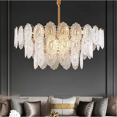 Immagine prodotto di Lampadario con cristalli - Elegante lampada a sospensione dorata per soggiorno