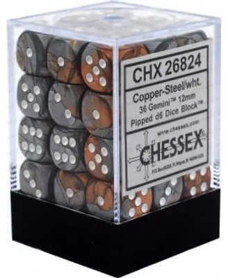 Produktbild von Chessex Gemini 12mm d6 Dice Blocks with pips Dice Blocks (36 Dice) - Copper-Steel w/white