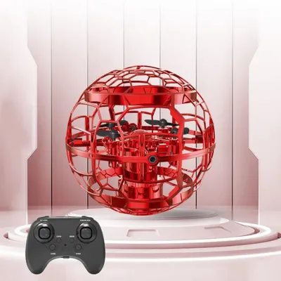 Immagine prodotto di Mini drone - Quadricottero RC Q8 - Sfera UFO controllata con i gesti - Sistema di prevenzione degli ostacoli - Con telecomando - 5–10 minuti di autonomia di volo - Per interni/esterni - Rosso