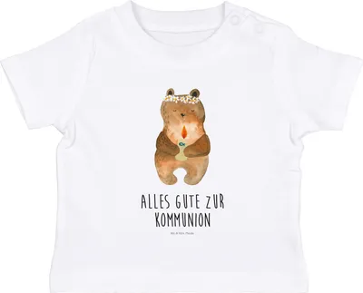 Produktbild von Mr. & Mrs. Panda  T-Shirt Bär Kommunion 0. - 6. Monat - Weiß - Geschenk, Baby, Taufkerze, Gottes Segen, Teddy, Shirt, Katholisch, Babyshirt, Kinder Oberteil