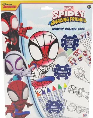 Produktbild von Spiderman Malbuch-Set mit 12 Malseiten, 6 Buntstiften und Aufklebern, 25x20x1 cm