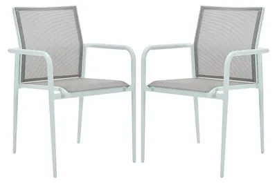 Produktbild von 2er-Set stapelbarer Gartensessel aus Aluminium und Textil - Hellgrau und Weiß - YOHA by MYLIA