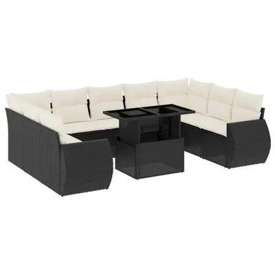 Produktbild von 10-tlg. Garten-Sofagarnitur mit Kissen Schwarz Poly Rattan