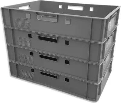 Produktbild von 4er Set E1 Eurofleischkiste Stapelkiste Box Metzgerkiste lebensmittelecht grau (4xE1 grau)