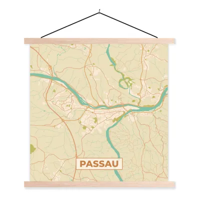 Produktbild von MuchoWow® Textilposter Passau - Karte - Stadtplan - Vintage 40x40 cm mit holzfarbenen Rahmen - Posterleiste