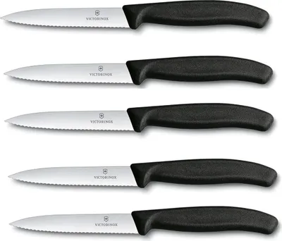Produktbild von Victorinox | Swiss Classic Gemüsemesser Set | 10 cm Wellenschliff | 5-teilig | scharfe Klingen für präzises Schneiden | Komfortable Handhabung | Farbe: Schwarz
