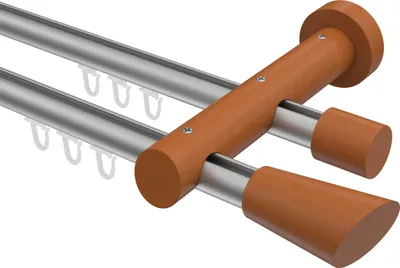 Produktbild von Interdeco Innenlaufstange / Gardinenstange mit Innenlauf Silbergrau / Kirschbaum lackiert, Typ Talent Bero (Konus Schräge), 20 mm Ø 2-läufig, 400 cm