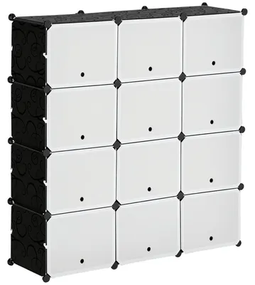 Produktbild von Modulares Regalsystem, Steckregal, zusammensetzbar aus 12 Würfeln 125 x 32 x 125 cm, Kunststoff+Stahl Schwarz